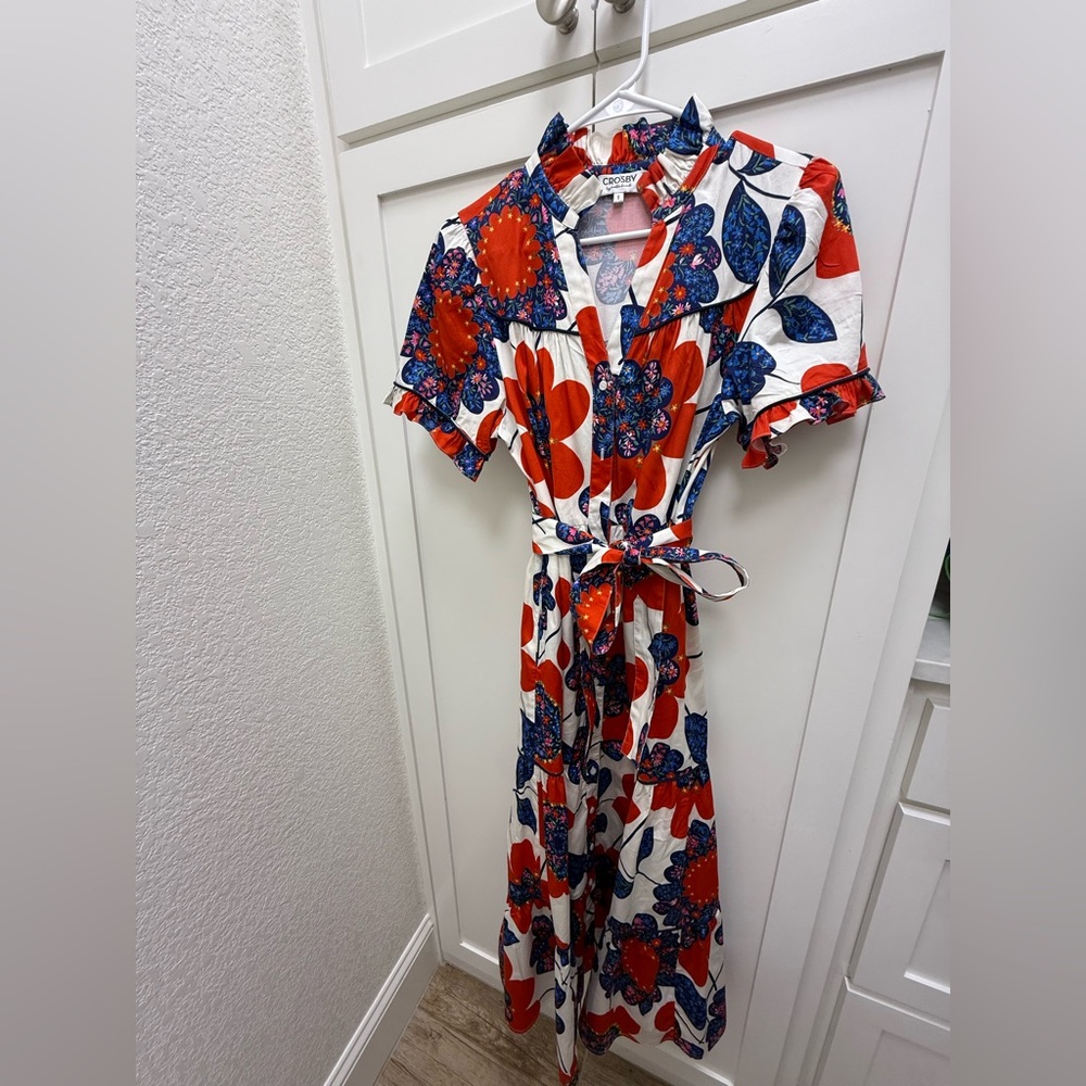 CROSBY by Mollie Burch Red and Blue Floral Long Sleeve Dress